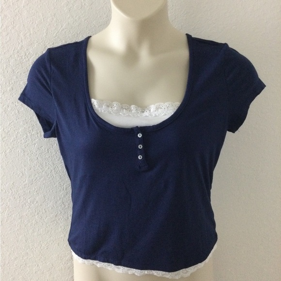 Just Polly navy blue with white inset cropped top Woman’s/Juniors XL - Picture 1 of 9